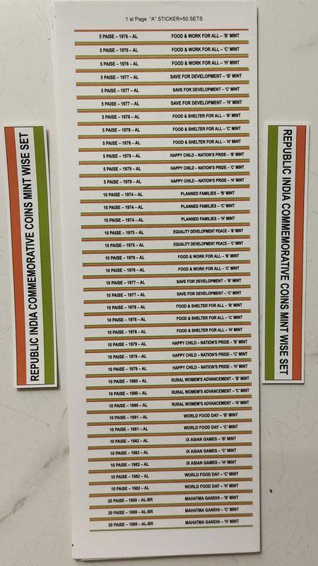 India Commemorative Coins Mint Wise Set Stickers