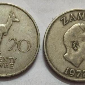 Zambia 20 NGWEE 1972 Coin (Used)