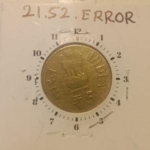 India - 2014 - 5 Rupees-125th Anniversary Of Maulana Abul Kalam Azad-Hyderabad Mint 11 Oclock Rotation Error Coin Used