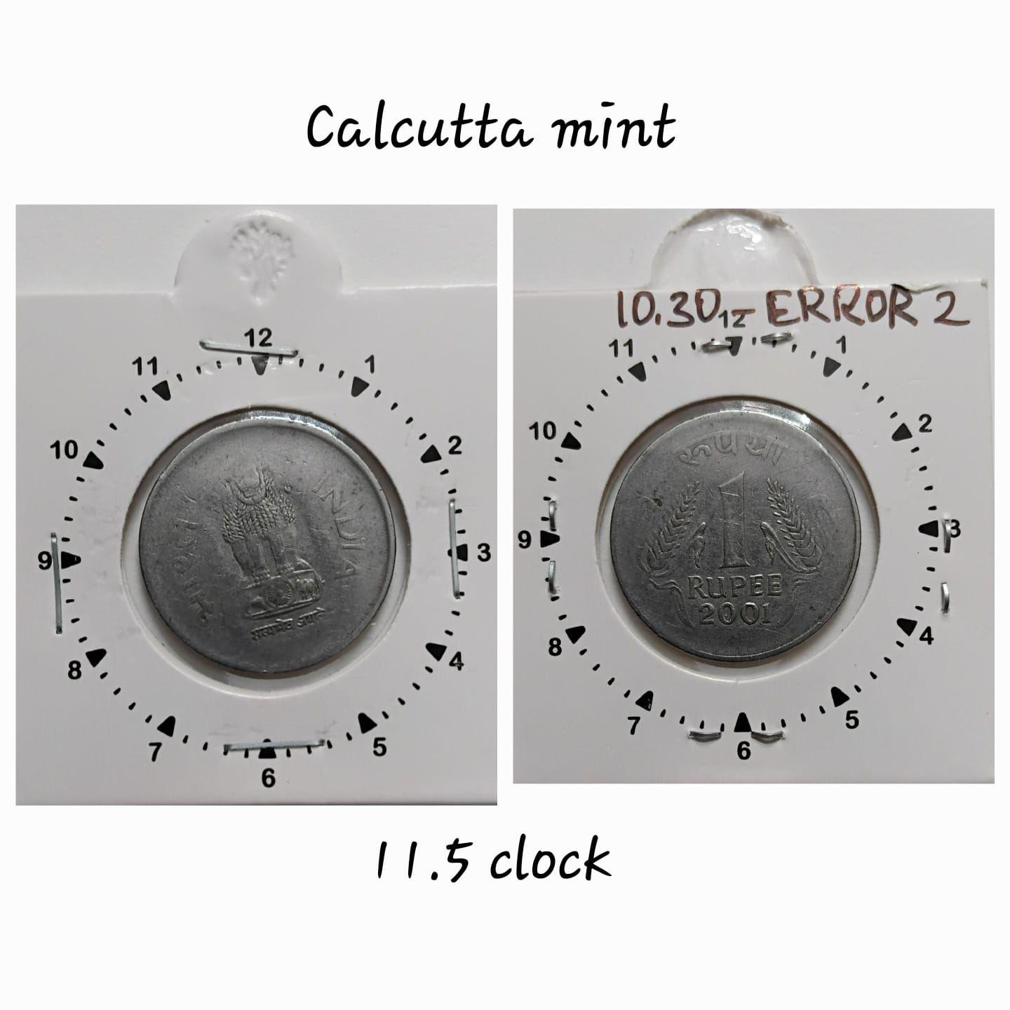India - 2001 - 1 RUPEE Calcutta Mint 11.30 Rotation Error Coin Used