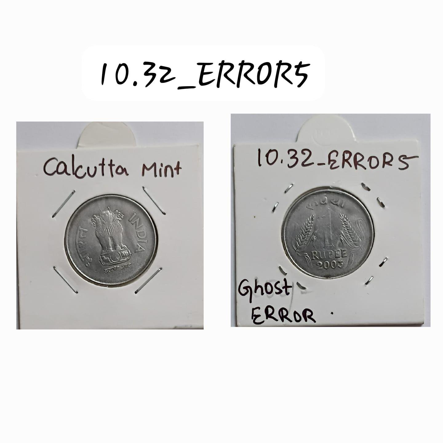 India - 2003 - 1 Rupee Calcutta Mint Ghost E - Error Coin