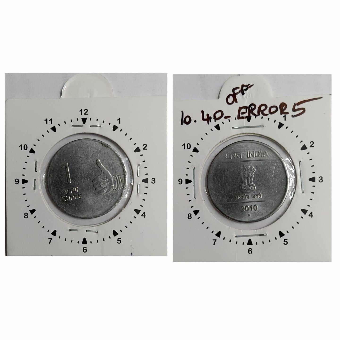 India - 2010 - 1 Rupee Bombay Mint of f Cen - Error Coin