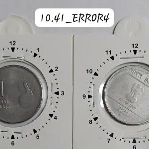 India - 2011 - 1 Rupee Hyderabad Mint 1 Oclock Rotation Error Coin Used