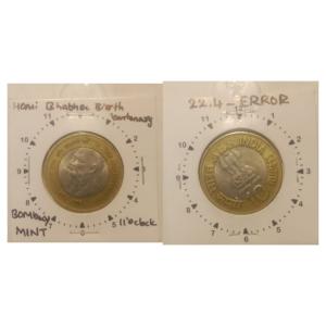 India - 2009 - 10 Rupees - Homi Bhabha Birth Centenary Year 2008-2009-BOMBAY Mint 11O clock Rotation ERROR Coin Used