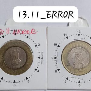 India - 2015 - 10 Rupees Hyderabad Mint 11 Oclock Rotation ERROR Coin Used
