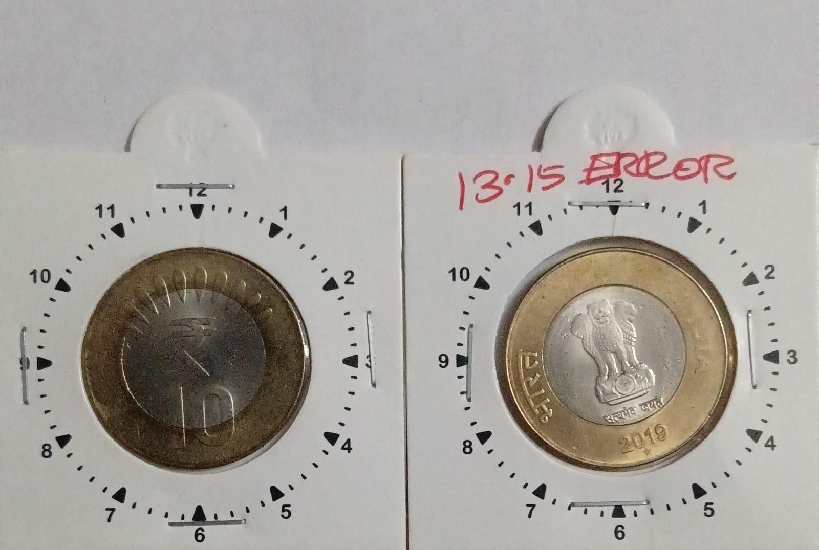India - 2019 - 10 Rupees CALCUTTA Mint 11 Oclock Rotation ERROR Coin UNC