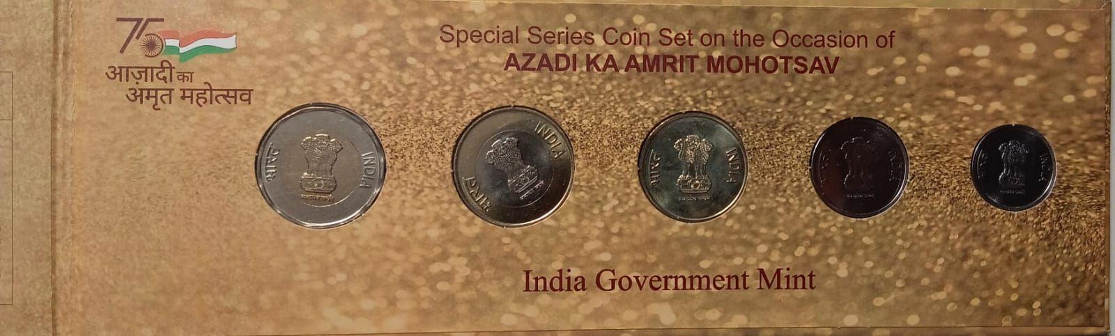 India - 2022 - 75th Anniversary of India Azadi Ka Amrit Mahotsav Special Series Coin set, (Rs. 1, Rs. 2, Rs. 5, Rs. 10, Rs. 20) India Government Mint UNC