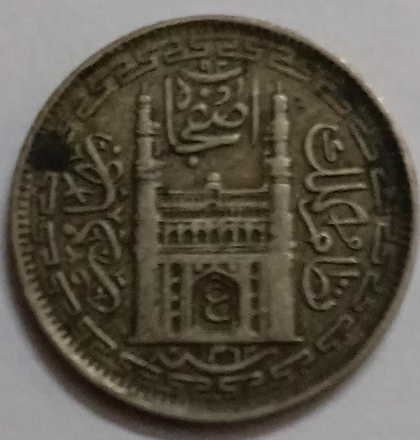 India - HYDERABAD RULER MIR USMAN ALI KHAN -2 ANNAS SILVER COIN