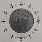 India - 2005 - 2 Rupees Kolkata Mint 12 O Clock Rotation Error Coin UNC