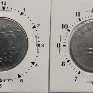 India - 2005 - 2 Rupees Hyderabad Mint 11 Rotation Error Coin UNC