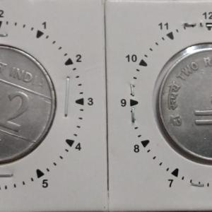 India - 2005 - 2 Rupees Hyderabad Mint 11.30 Rotation Error Coin UNC
