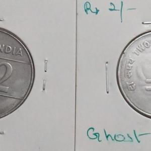 India - 2007 - 2 Rupees Hyderabad Mint Ghost Error Coin UNC