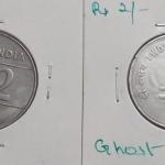 India - 2007 - 2 Rupees Hyderabad Mint Ghost Error Coin UNC