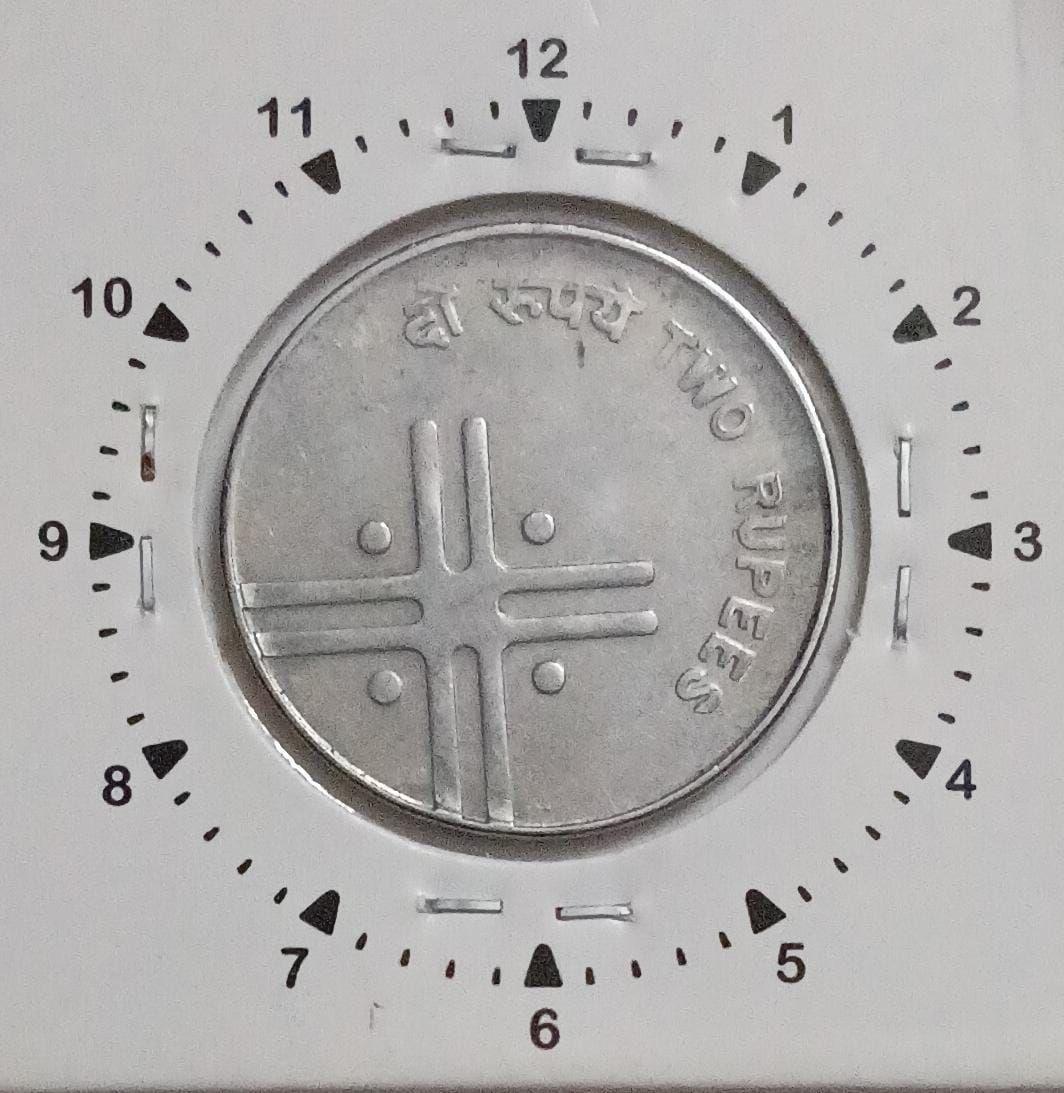 India - 2007 - 2 Rupees Hyderabad Mint 9 O Clock Rotation Error Coin UNC