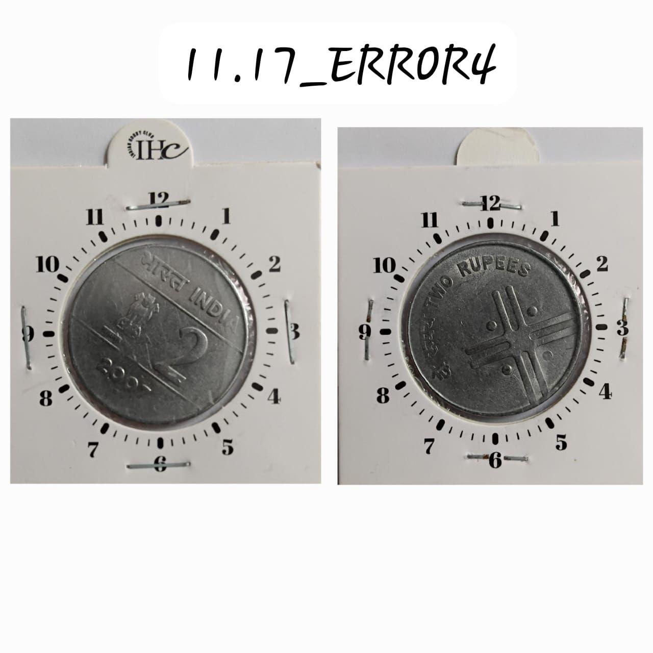 India - 2007 - 2 Rupees Hyderabad Mint 1 O Clock Rotation Error Coin Used