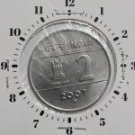 India - 2007 - 2 Rupees Hyderabad Mint 11 Oclock Rotation Error Coin UNC