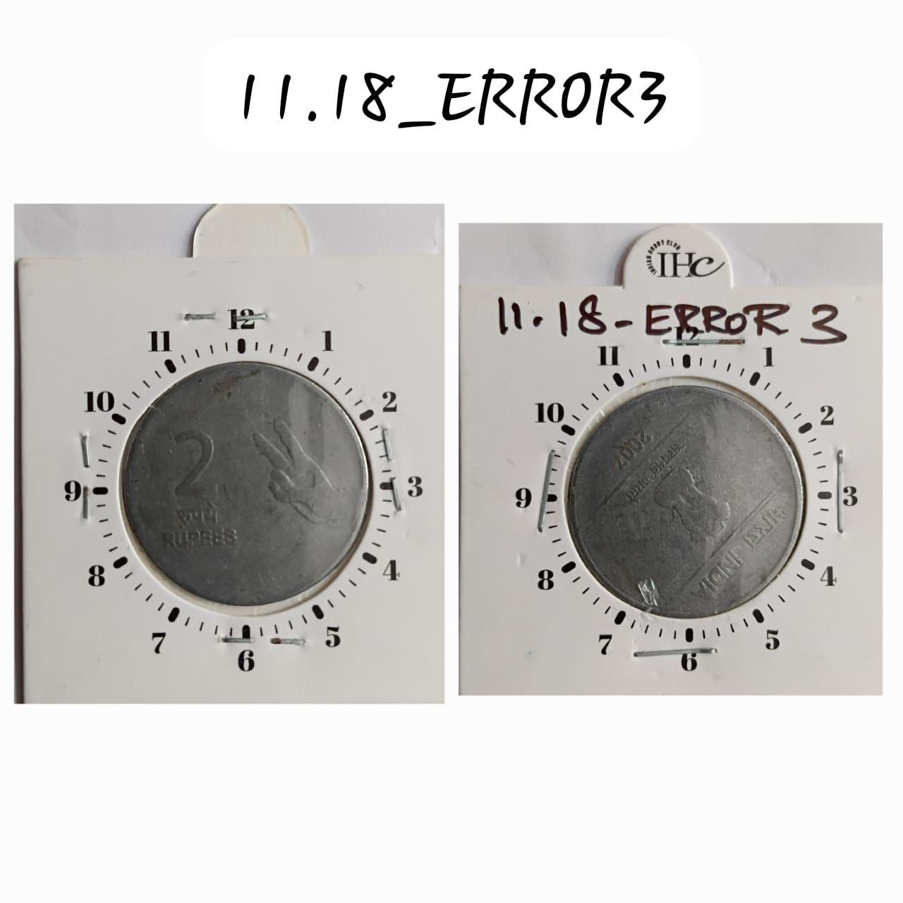 India - 2007 - 2 Rupees Mudra Kolkata Mint 4 Oclock Rotation Error Coin Used