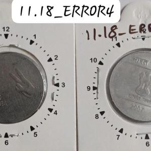 India - 2007 - 2 Rupees Mudra Kolkata Mint 1 Oclock Rotation Error Coin Used