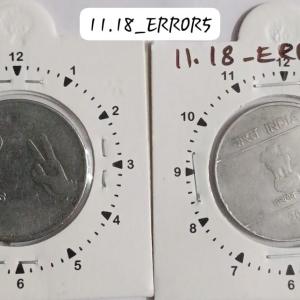 India - 2007 - 2 Rupees Mudra Kolkata Mint 11 Oclock Rotation Error Coin Used