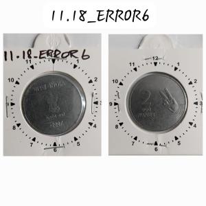 India - 2007 - 2 Rupees Mudra Bombay Mint 11 Oclock Rotation Error Coin Used