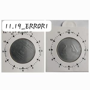 India - 2008 - 2 Rupees Mudra Hyderabad Mint 1 O Clock Rotation Error Coin Used