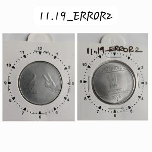 India - 2008 - 2 Rupees Mudra Hyderabad Mint 11.30 Rotation Error Coin Used