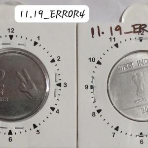 India - 2008 - 2 Rupees Mudra Hyderabad Mint 11 Oclock Rotation Error Coin UNC