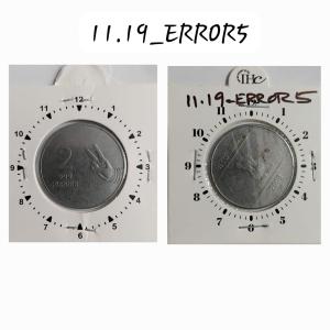 India - 2008 - 2 Rupees Mudra Hyderabad Mint 10 Oclock Rotation Error Coin UNC