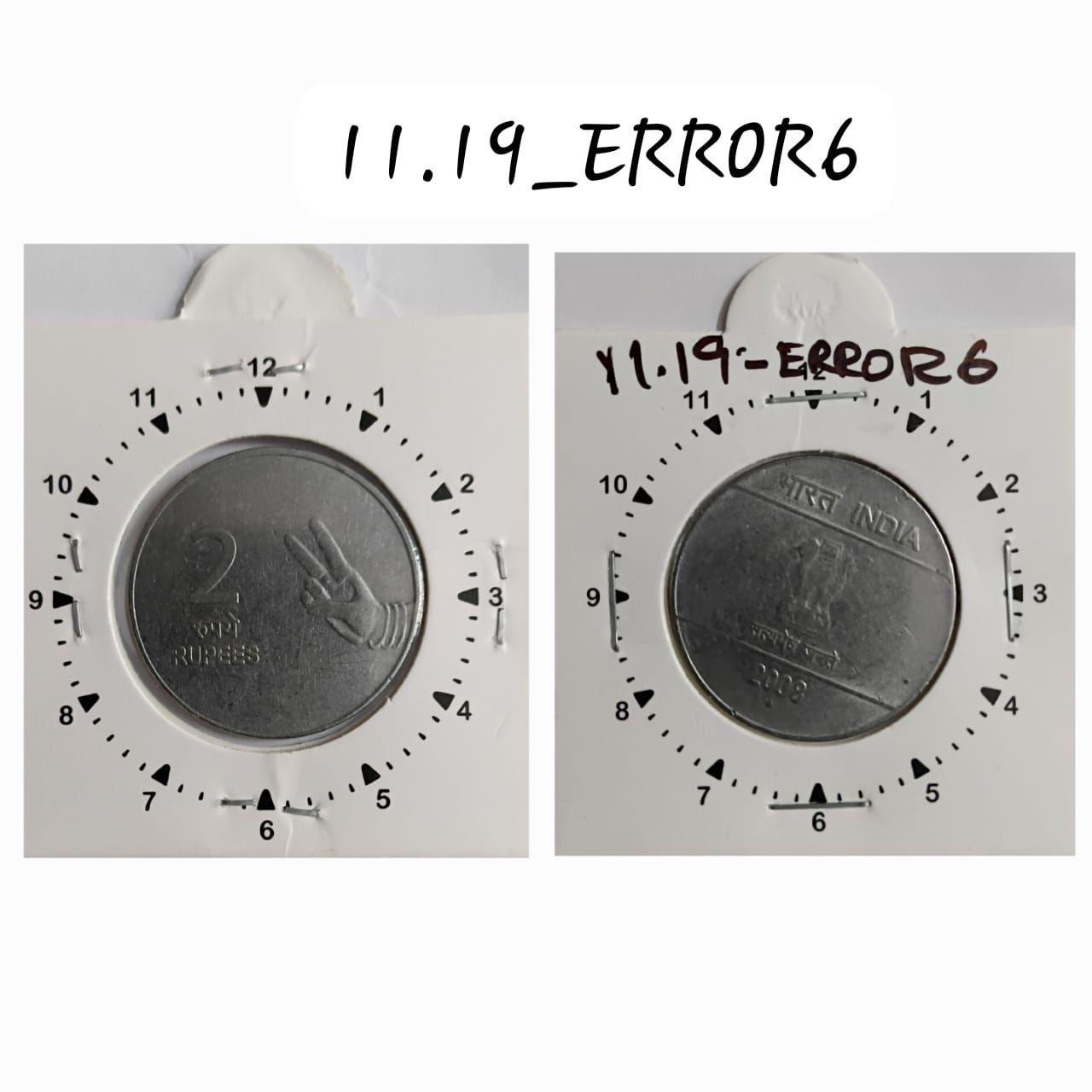 India - 2008 - 2 Rupees Mudra Bombay Mint 1 Oclock Rotation Error Coin Used