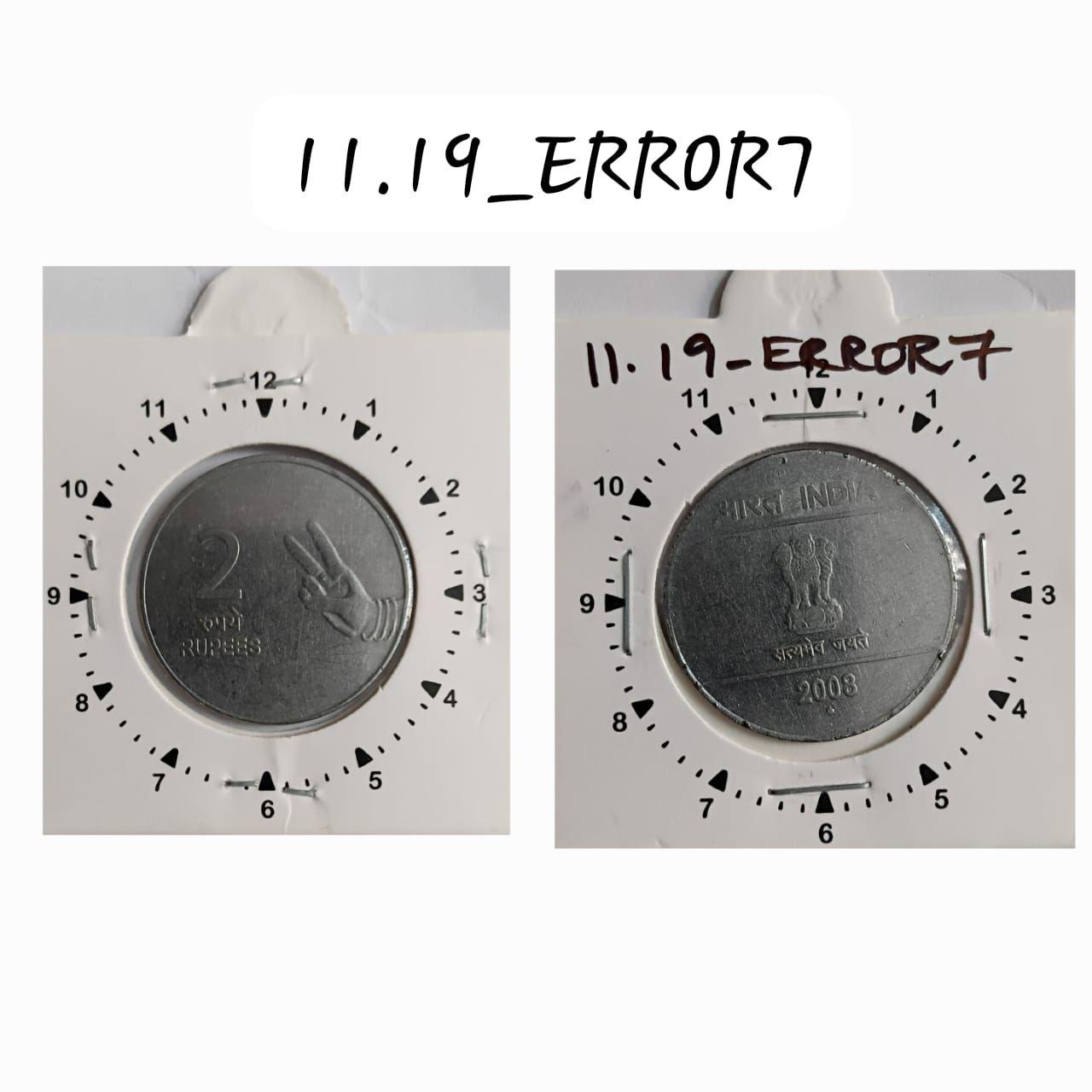 India - 2008 - 2 Rupees Mudra Bombay Mint 11.30 Rotation Error Coin Used