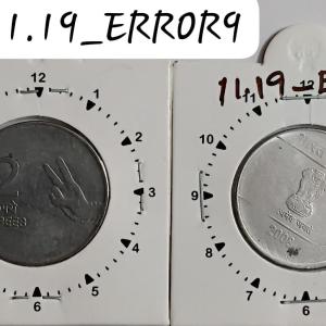 India - 2008 - 2 Rupees Mudra Kolkata Mint 1 Oclock Rotation Error Coin Used