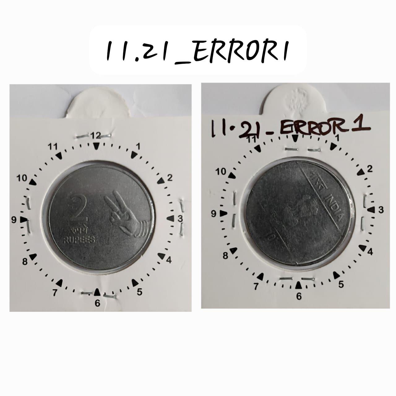 India - 2010 - 2 Rupees Mudra Hyderabad Mint 2 Oclock Rotation Error Coin Used