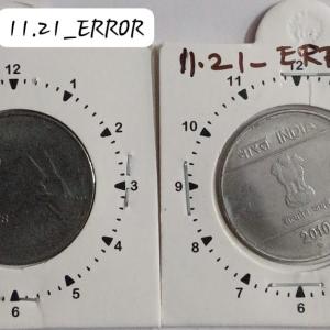 India - 2010 - 2 Rupees Mudra Hyderabad Mint 11 Oclock Rotation Error Coin Used