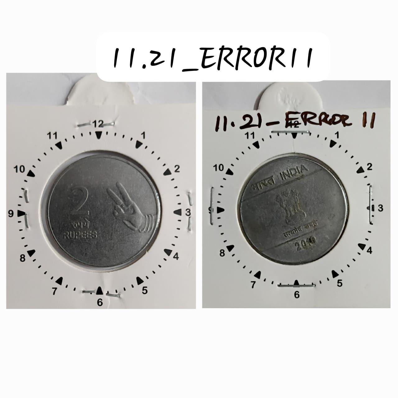 India - 2010 - 2 Rupees Mudra Kolkata Mint 11 Oclock Rotation Error Coin Used