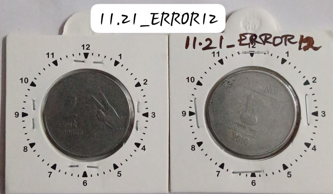 India - 2010 - 2 Rupees Mudra Kolkata Mint 12.30 Rotation Error Coin Used