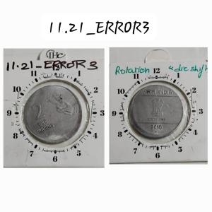 India - 2 Rupees 2010 Mudra Hyderabad Mint 1 Oclock Rotation Die Shift Error Coin Used