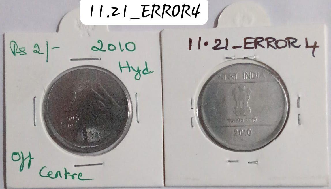 India - 2010 - 2 Rupees Mudra Hyderabad Mint off-centre Error Coin Used
