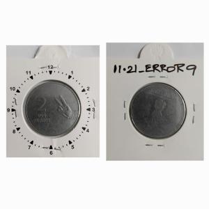 India - 2 Rupees 2010 Mudra Kolkata Mint Die Light Impression Error Coin Used