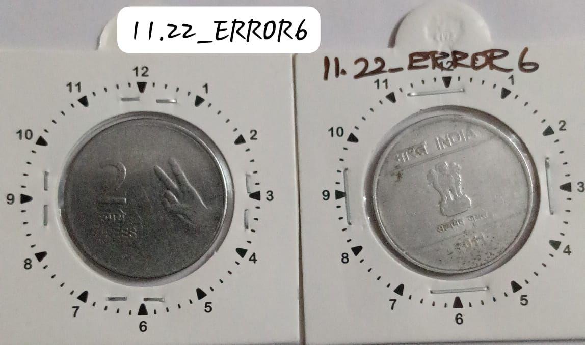 India - 2011 - 2 Rupees Mudra Kolkata Mint 11 Oclock Rotation Error Coin Used
