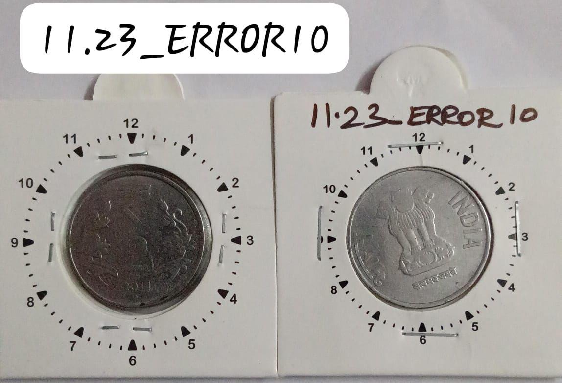 India - 2011 - 2 Rupees Kolkata Mint 11 Oclock Rotation Error Coin Used
