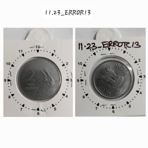 India - 2011 - 2 Rupees Noida Mint 10 Oclock Rotation Error Coin UNC