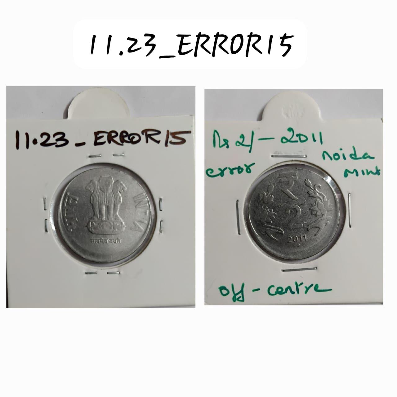 India - 2011 - 2 Rupees Noida Mint off-centre Error Coin UNC