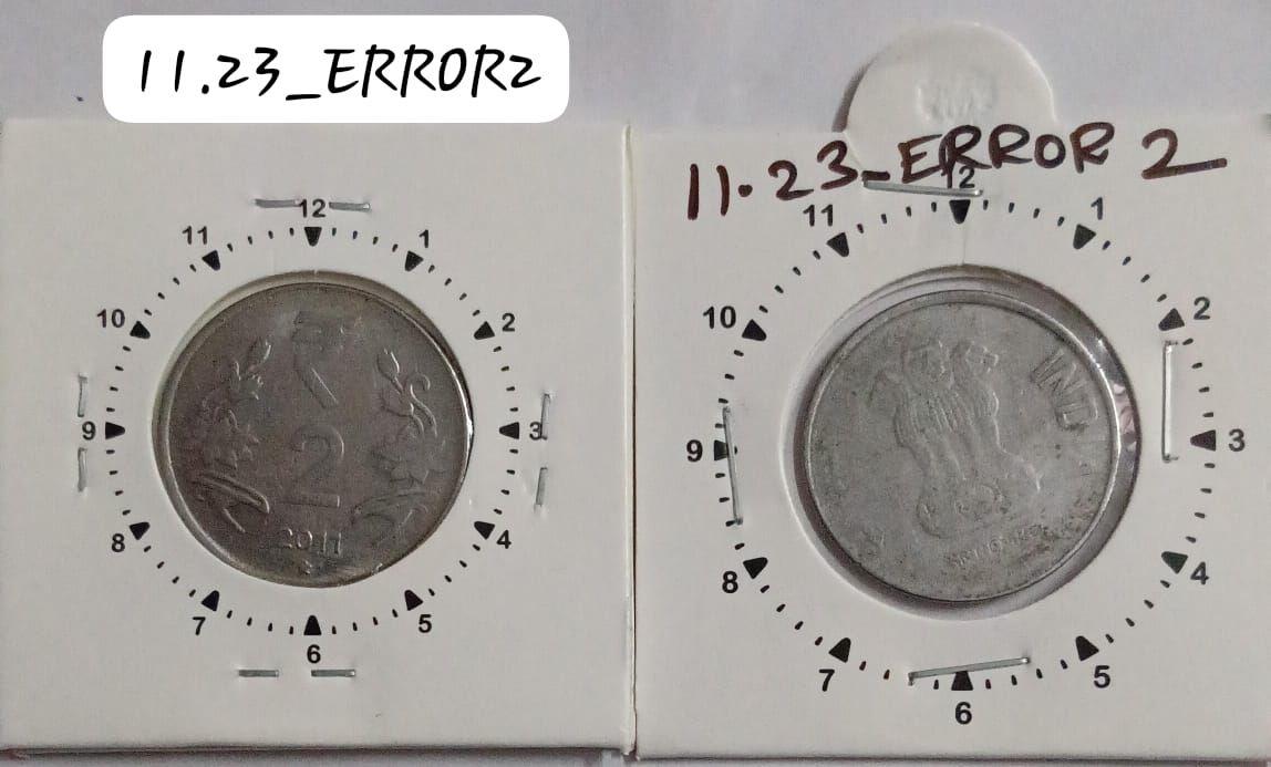 India - 2011 - 2 Rupees Hyderabad Mint 11 Oclock Rotation Error Coin UNC