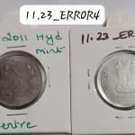 India - 2011 - 2 Rupees Hyderabad Mint off-centre Error Coin UNC