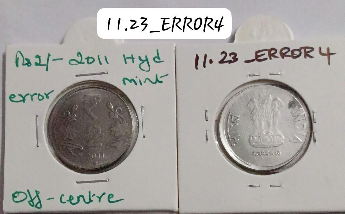 India - 2011 - 2 Rupees Hyderabad Mint off-centre Error Coin UNC