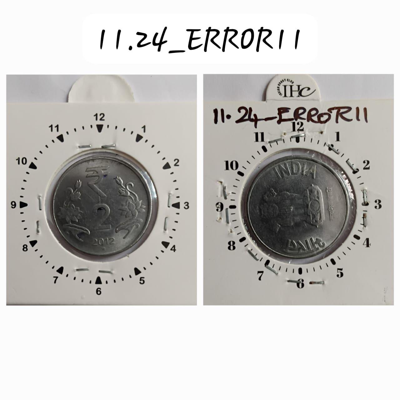 India - 2012 - 2 Rupees Kolkata Mint 9 Oclock Rotation Error Coin Used