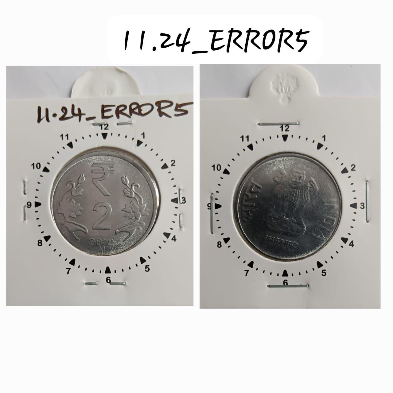 India - 2012 - 2 Rupees Hyderabad Mint 1 Oclock Rotation Off-centre Error Coin UNC