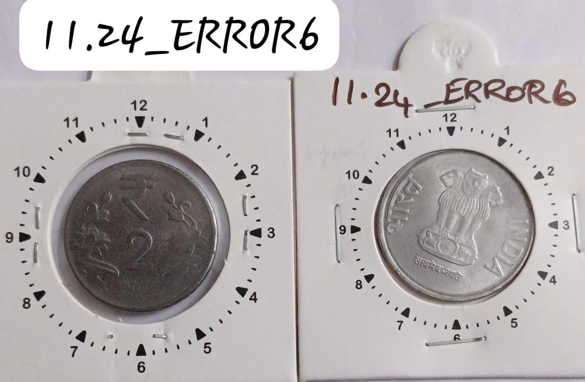 India - 2012 - 2 Rupees Kolkata Mint 1 Oclock Rotation Error Coin Used