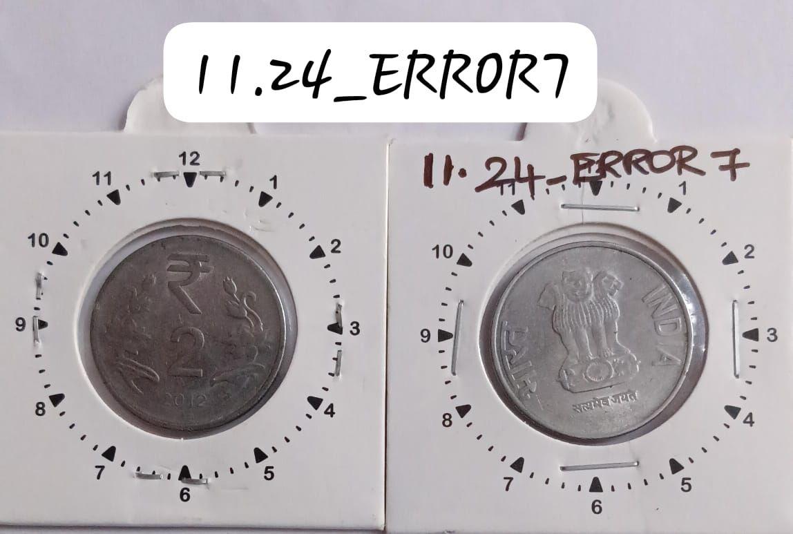 India - 2012 - 2 Rupees Kolkata Mint 11 Oclock Rotation Error Coin Used