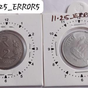 India - 2013 - 2 Rupees Noida Mint 1.30 Rotation Error Coin Used